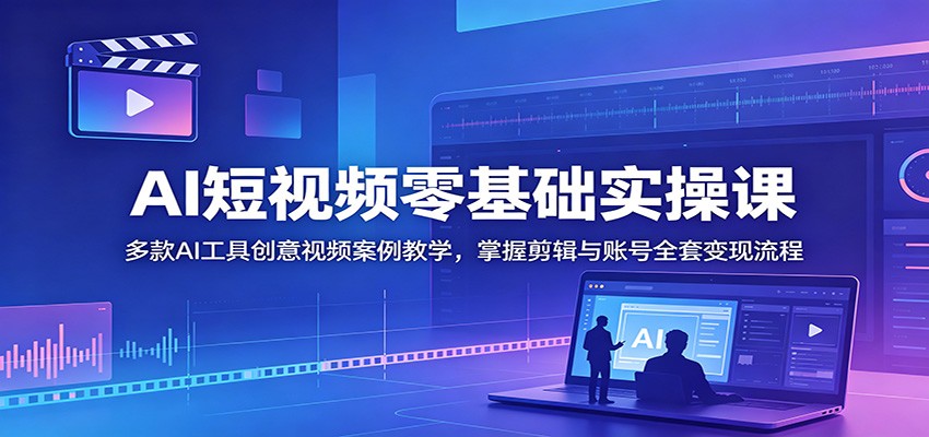 AI短视频零基础实操课：多款AI工具创意视频案例教学，掌握剪辑与账号全套变现流程-云启智联