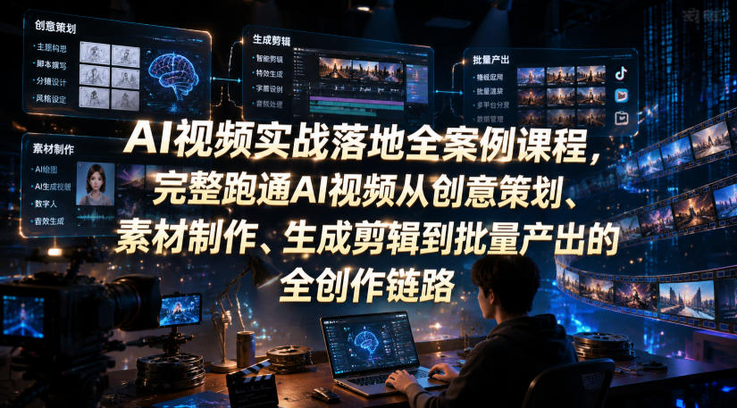 AI视频实战落地全案例课程，完整跑通AI视频从创意策划、素材制作、生成剪辑到批量产出的全创作链路-云启智联