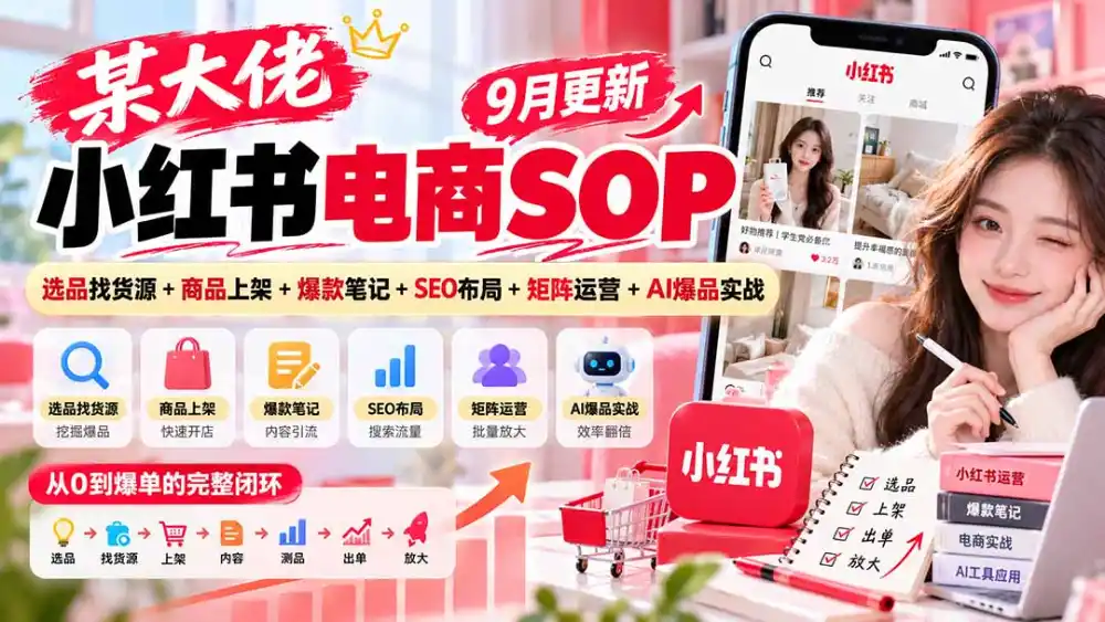 某大佬小红书电商SOP｜9月更新：选品找货源+商品上架+爆款笔记+SEO布局+矩阵运营+AI爆品实战-云启智联