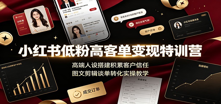 小红书低粉高客单变现特训营：高端人设搭建积累客户信任，图文剪辑谈单转化实操教学-云启智联