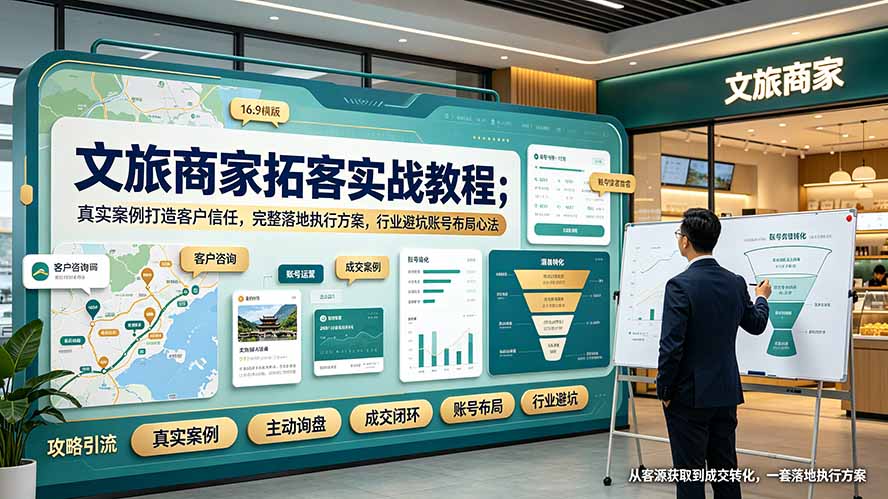 文旅商家拓客实战教程；真实案例打造客户信任，完整落地执行方案，行业避坑账号布局心法-云启智联