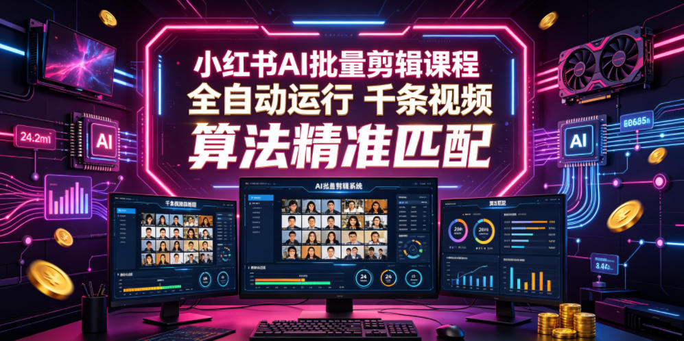 小红书AI批量剪辑课程，24小时全自动运行，解放双手专注运营，千条视频批量处理，小红书算法精准匹配-云启智联