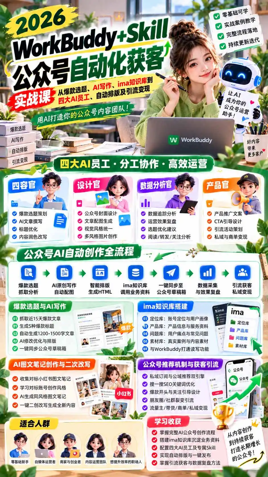 WorkBuddy + Skill公众号自动化获客实战课:从爆款选题、AI写作、ima知识库到四大AI员工、自动排版及引流变现-云启智联