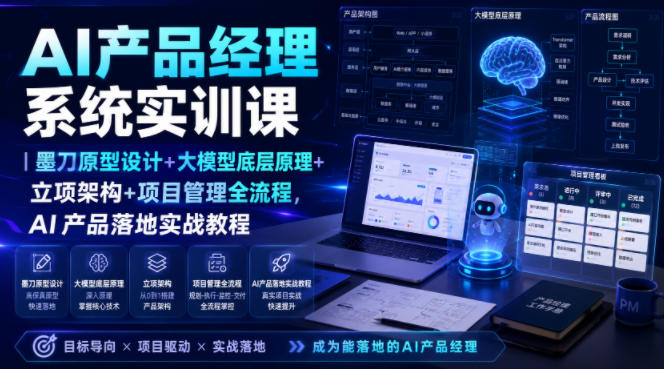 AI产品经理系统实训课｜墨刀原型设计+大模型底层原理+立项架构+项目管理全流程，AI产品落地实战教程-云启智联