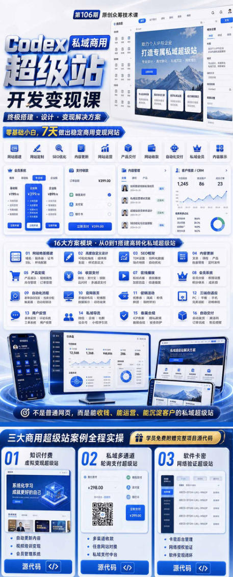 Codex私域商用超级站Ai开发变现课，7天带你从零基础到能自己动手做出能收钱、能运营、能沉淀客户的私域超级站-云启智联