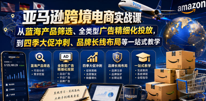 亚马逊跨境电商实战课，从蓝海产品筛选、全类型广告精细化投放，到四季大促冲刺、品牌长线布局等一站式教学(更新6月)-云启智联