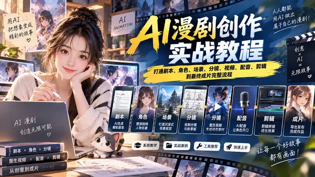 2026 AI漫剧创作实战教程：打通剧本、角色、场景、分镜、视频、配音、剪辑到最终成片完整流程-云启智联