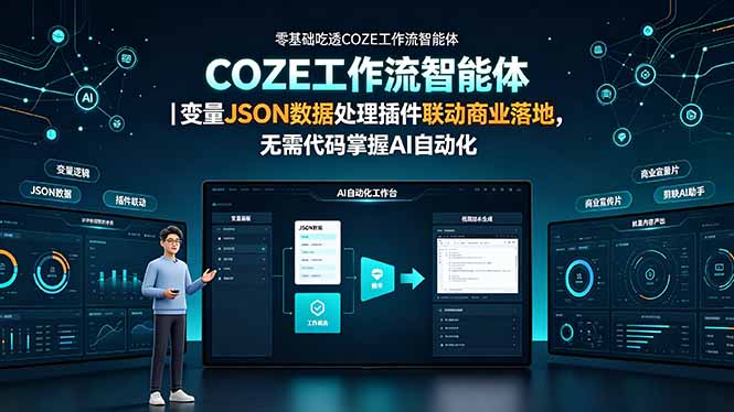 零基础吃透COZE工作流智能体｜变量JSON数据处理插件联动商业落地，无需代码掌握AI自动化-云启智联
