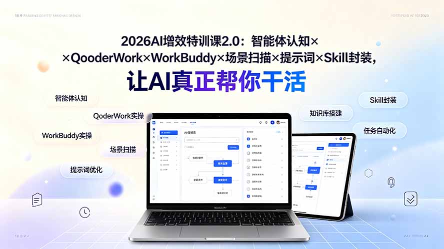 2026AI增效特训课2.0：智能体认知×QoderWork×WorkBuddy×场景扫描×提示词×Skill封装，让AI真正帮你干活-云启智联
