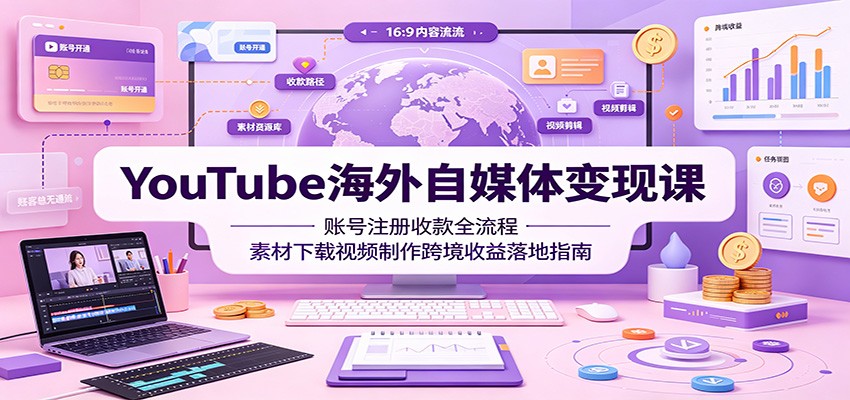 YouTube海外自媒体变现课：账号注册收款全流程，素材下载视频制作跨境收益落地指南-云启智联