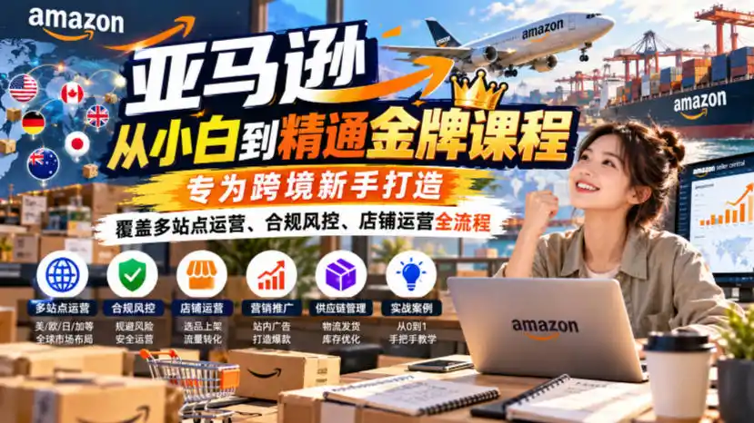 亚马逊从小白到精通金牌课程，专为跨境新手打造，覆盖多站点运营、合规风控、店铺运营全流程-云启智联