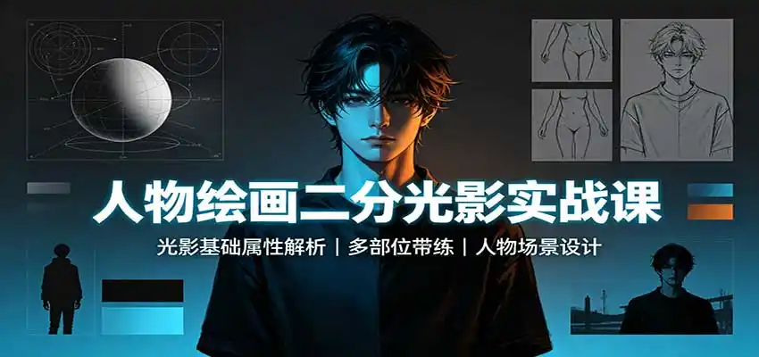 人物绘画二分光影实战课：光影基础属性解析，多部位带练，人物场景设计-云启智联