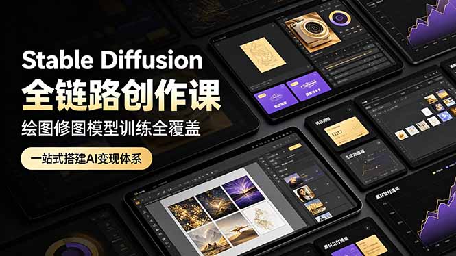 Stable Diffusion全链路创作课，绘图修图模型训练全覆盖，一站式搭建AI变现体系-云启智联