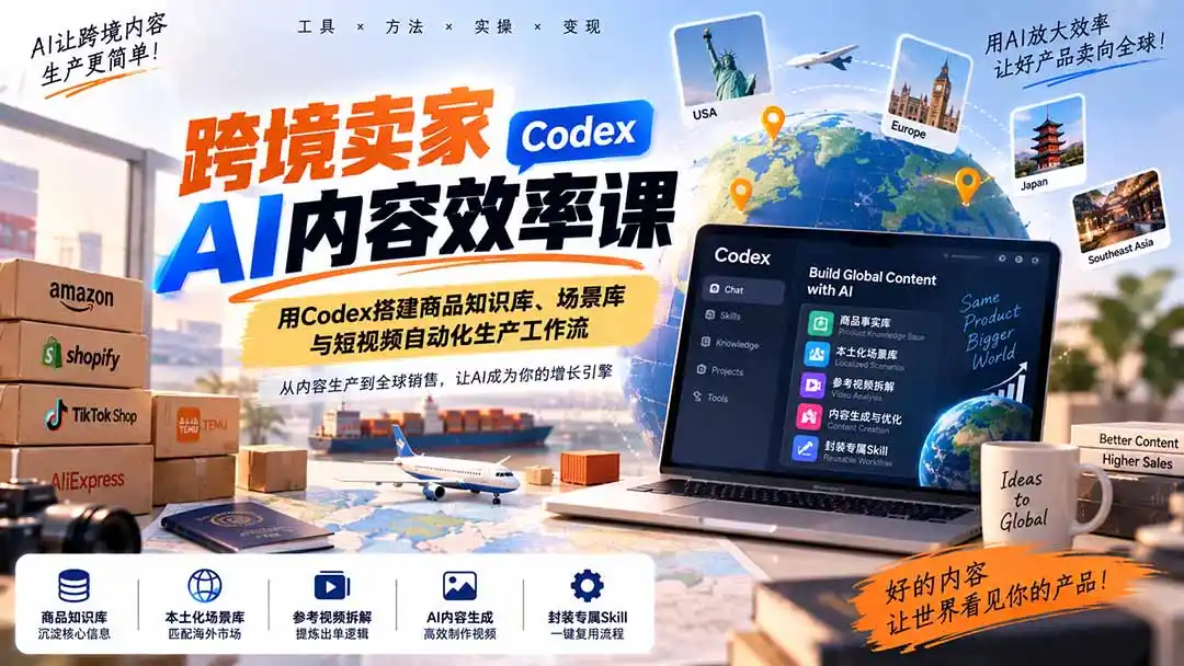 跨境卖家AI内容效率课:用Codex搭建商品知识库、场景库与短视频自动化生产工作流-云启智联