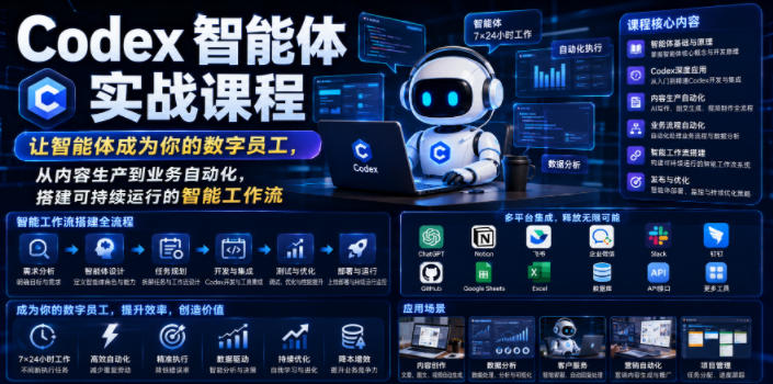 Codex智能体实战课程，让智能体成为你的数字员工，从内容生产到业务自动化，搭建可持续运行的智能工作流-云启智联