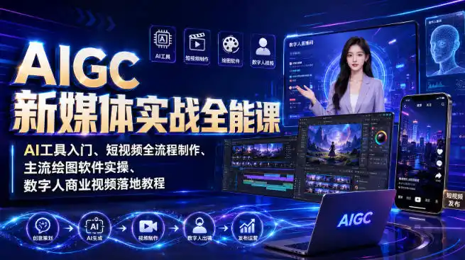 AIGC新媒体实战全能课｜AI工具入门、短视频全流程制作、主流绘图软件实操、数字人商业视频落地教程-云启智联