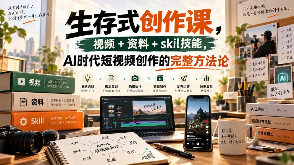 生存式创作课,视频+资料+skil技能,ai时代短视频创作的完整方法论-云启智联