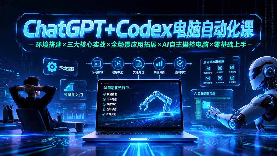 ChatGPT+Codex电脑自动化课：环境搭建×三大核心实战×全场景应用拓展×AI自主操控电脑×零基础上手-云启智联