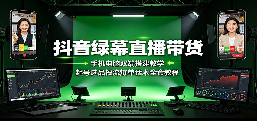 抖音绿幕直播带货：手机电脑双端搭建教学，起号选品投流爆单话术全套教程-云启智联