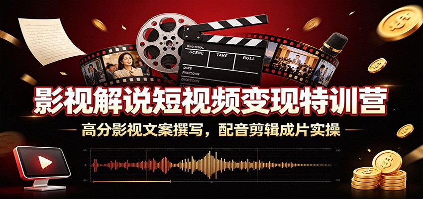 影视解说短视频变现特训营：高分影视文案撰写，配音剪辑成片实操-云启智联