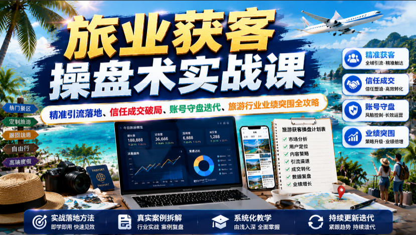 旅业获客操盘术实战课｜精准引流落地、信任成交破局、账号守盘迭代、旅游行业业绩突围全攻略-云启智联