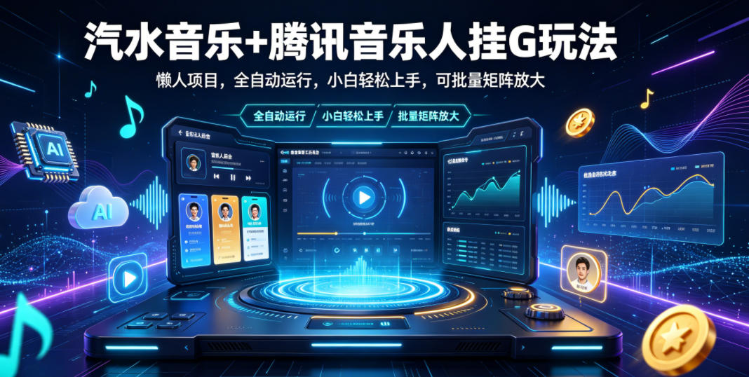 汽水音乐+腾讯音乐人挂G玩法，懒人项目，全自动运行，小白轻松上手，可批量矩阵放大【揭秘】-云启智联