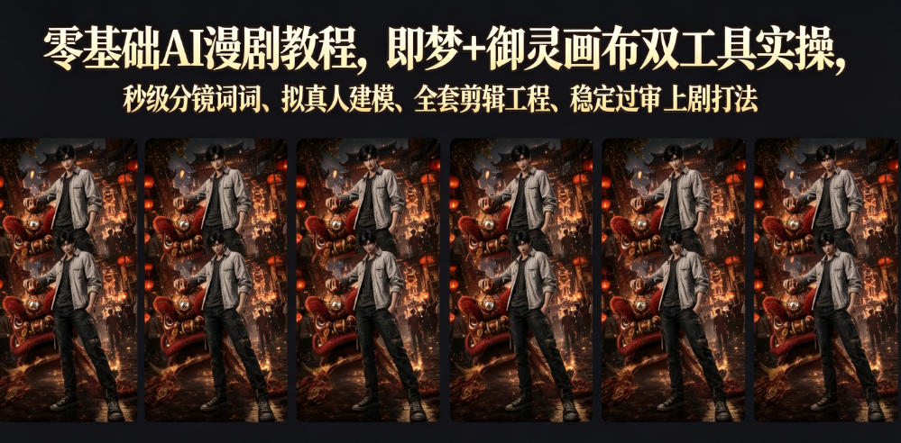 零基础AI漫剧教程，即梦+御灵画布双工具实操，秒级分镜提示词、拟真人建模、全套剪辑工程、稳定过审上剧打法-云启智联