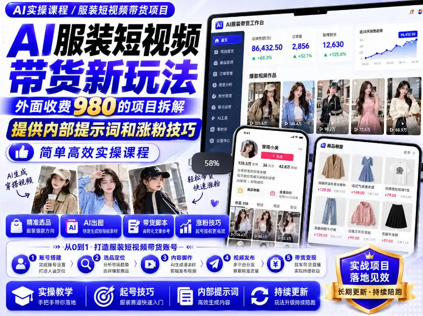 外面收费980AI快手带货系统课程,内部课程首次外放,操作简单高效,一分钟一条爆款视频-云启智联