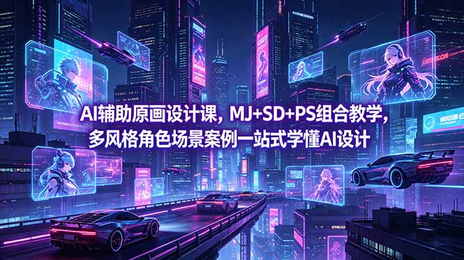 AI辅助原画设计课，MJ+SD+PS组合教学，多风格角色场景案例一站式学懂AI设计-云启智联