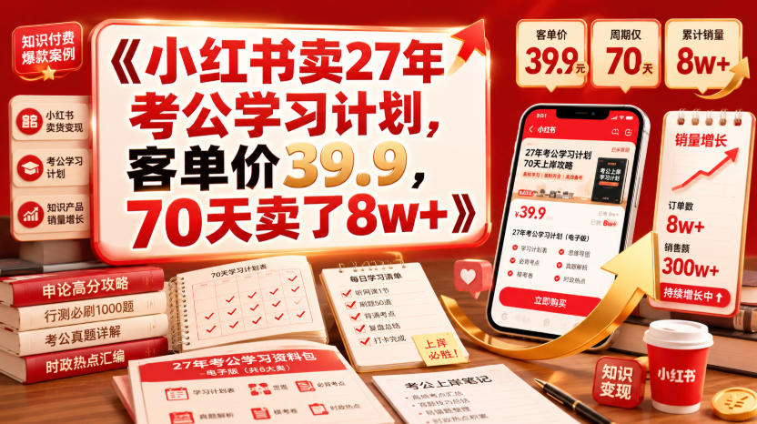 小红书卖27年考公学习计划，客单价39.9，70天卖了8w+！-云启智联