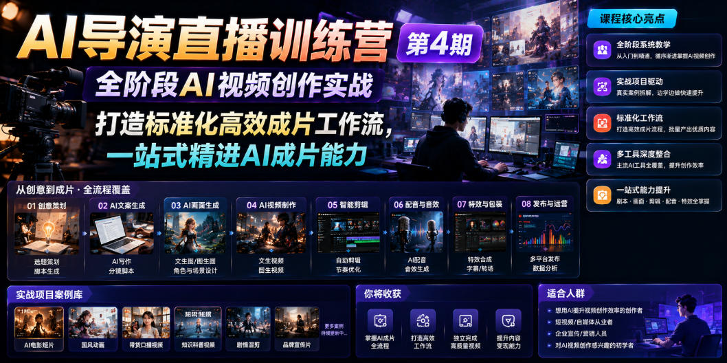 AI导演直播训练营第4期｜全阶段AI视频创作实战，打造标准化高效成片工作流，一站式精进AI成片能力-云启智联