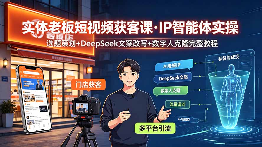 实体老板短视频获客课·IP智能体实操｜选题策划+DeepSeek文案改写+数字人克隆完整教程-云启智联