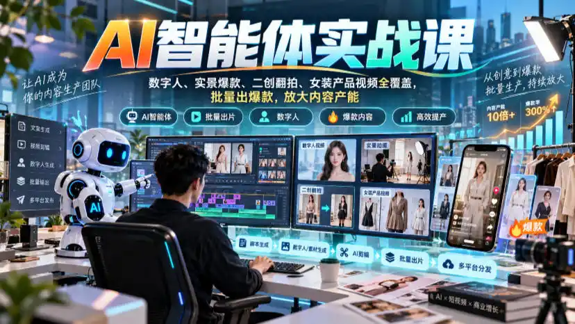 AI智能体实战课,数字人、实景爆款、二创翻拍、女装产品视频全覆盖,批量出爆款,放大内容产能-云启智联
