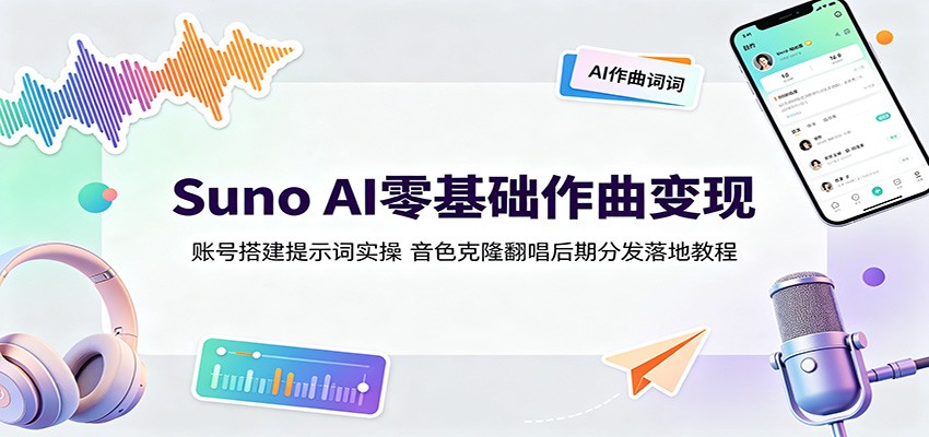 Suno AI零基础作曲变现：账号搭建提示词实操，音色克隆翻唱后期分发落地教程-云启智联