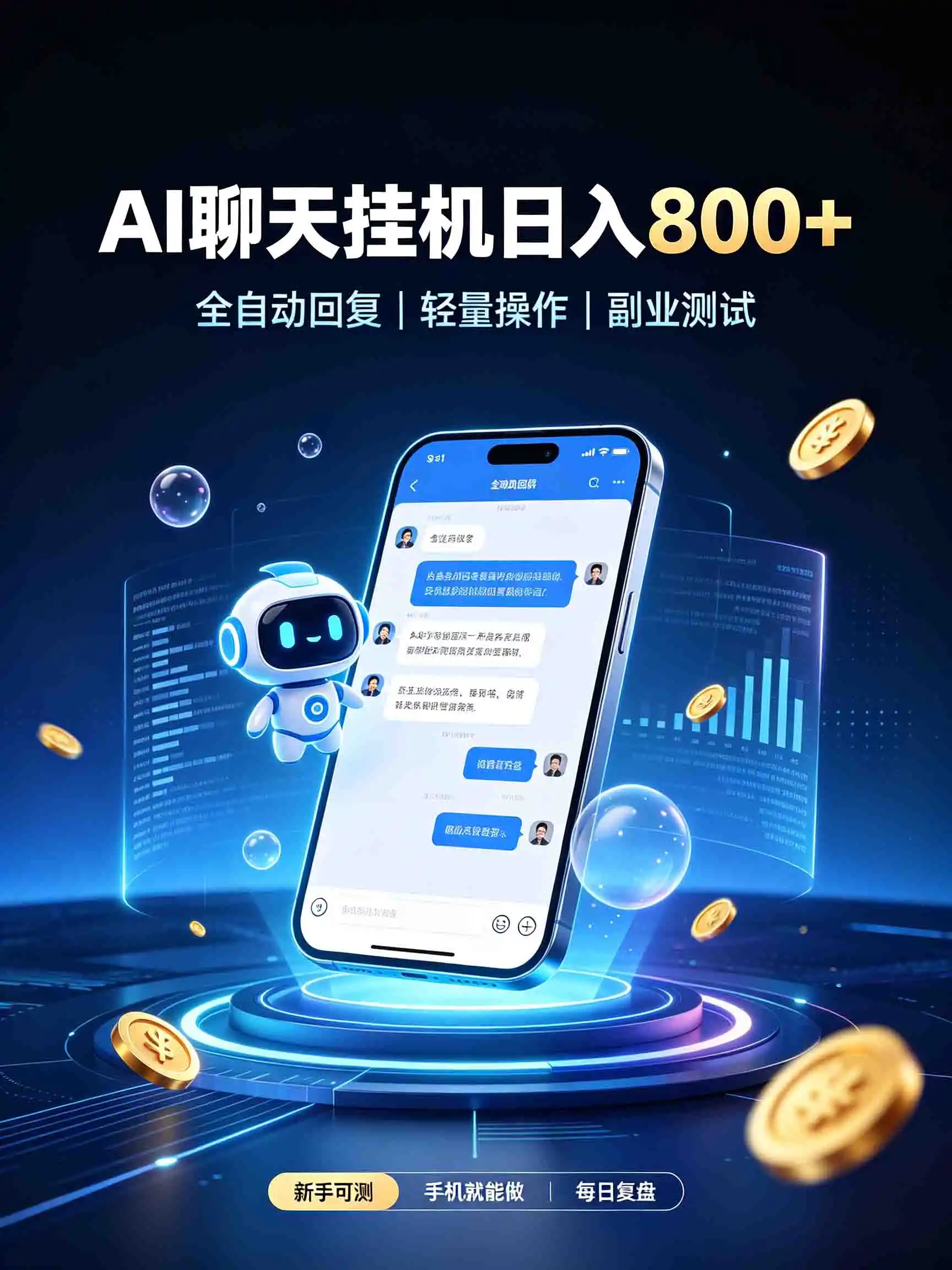 AI聊天挂机，日入800+，适用个人副业，工作室矩阵操作-云启智联