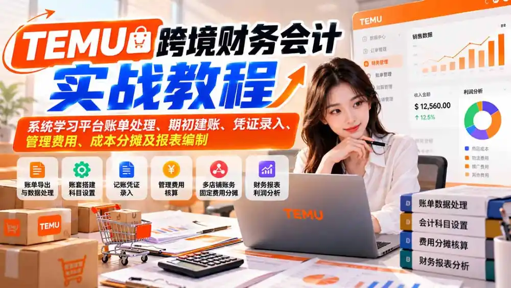 TEMU跨境财务会计实战教程:系统学习平台账单处理、期初建账、凭证录入、管理费用、成本分摊及报表编制-云启智联