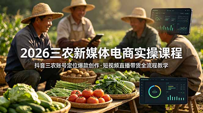 2026三农新媒体电商实操课程：抖音三农账号定位爆款创作，短视频直播带货全流程教学-云启智联