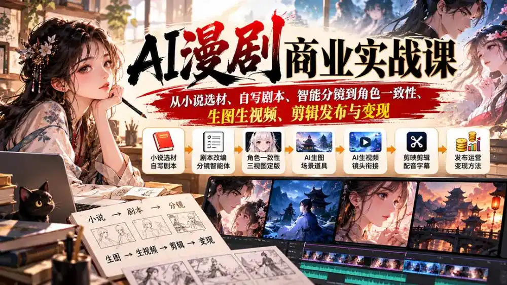 AI漫剧商业实战课：从小说选材、自写剧本、智能分镜到角色一致性、生图生视频、剪辑发布与变现-云启智联
