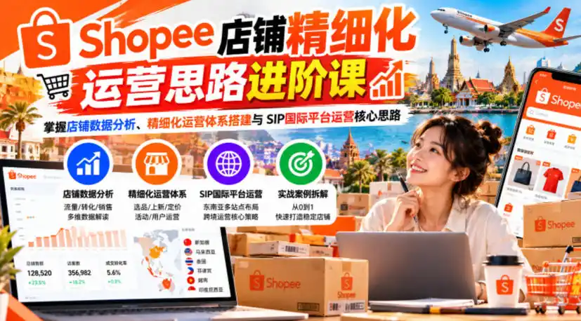 Shopee店铺精细化运营思路进阶课,掌握店铺数据分析、精细化运营体系搭建与SIP国际平台运营核心思路-云启智联