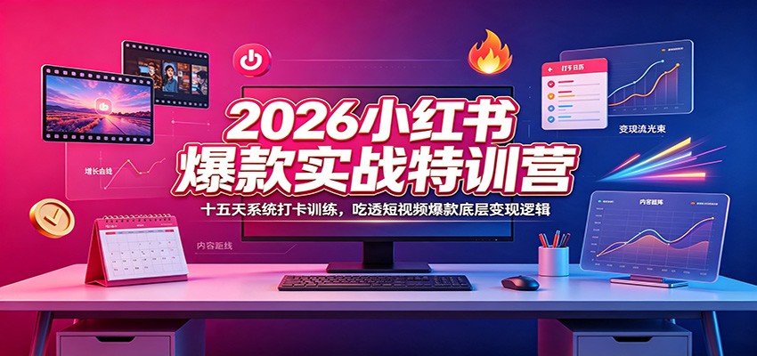 2026小红书爆款实战特训营：十五天系统打卡训练，吃透短视频爆款底层变现逻辑-云启智联