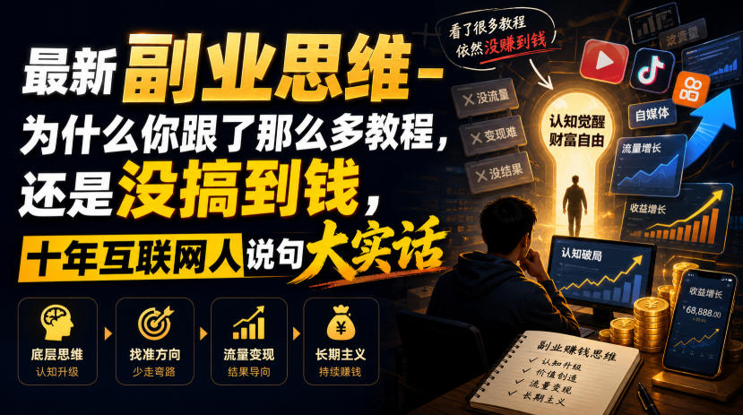 最新副业思维-为什么你跟了那么多教程，还是没搞到钱，十年互联网人说句大实话【揭秘】-云启智联