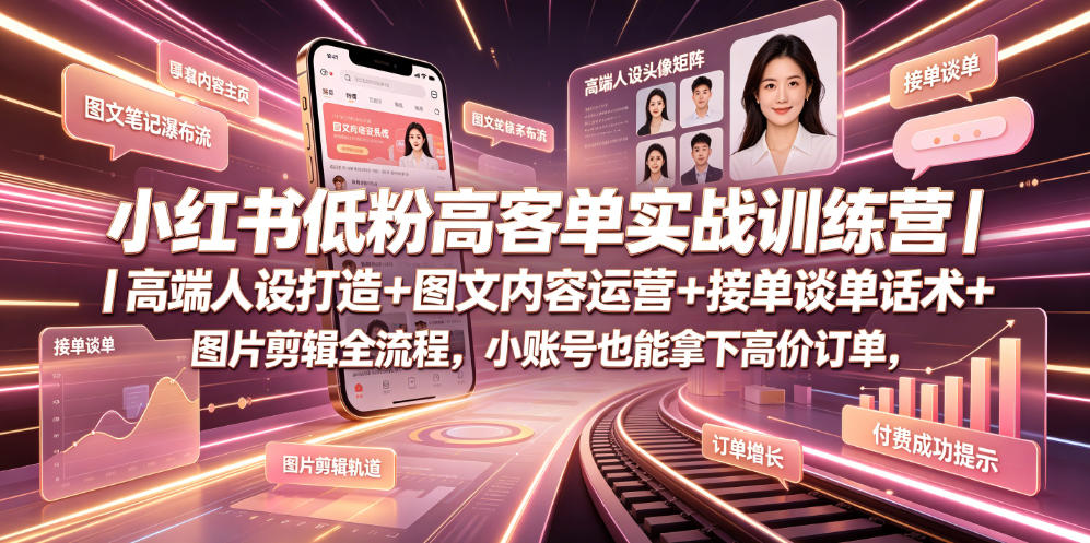 小红书低粉高客单实战训练营｜高端人设打造+图文内容运营+接单谈单话术+图片剪辑全流程，小账号也能拿下高价订单-云启智联