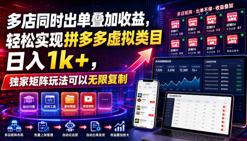 多店同时出单叠加收益，轻松实现拼多多虚拟类目日入1k+，独家矩阵玩法可以无限复制【揭秘】-云启智联