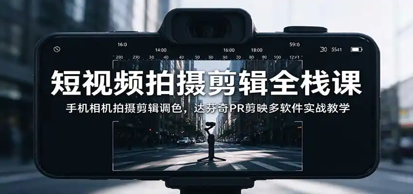 短视频拍摄剪辑全栈课:手机相机拍摄剪辑调色,达芬奇PR剪映多软件实战教学-云启智联