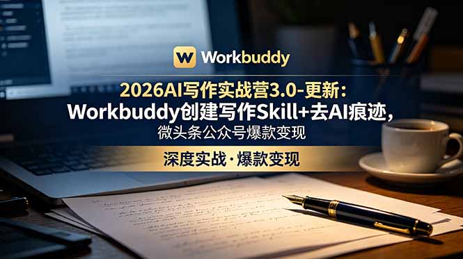 2026AI写作实战营3.0-更新：Workbuddy创建写作Skill+去AI痕迹，微头条公众号爆款变现-云启智联