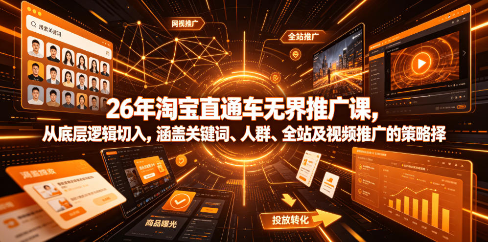 26年淘宝直通车无界推广课，从底层逻辑切入，涵盖关键词、人群、全站及视频推广的策略选择-云启智联