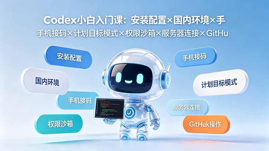 Codex小白入门课：安装配置×国内环境×手机接码×计划目标模式×权限沙箱×服务器连接×GitHub操作-云启智联