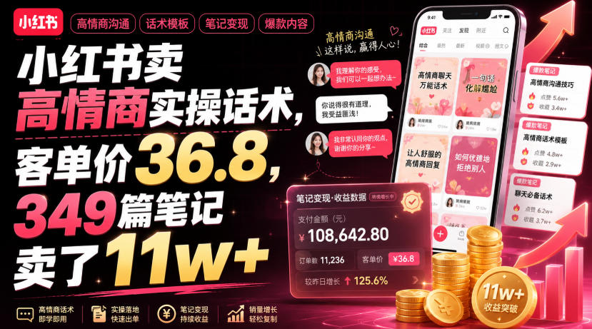 小红书卖高情商实操话术，客单价36.8，349篇笔记卖了11w+！-云启智联