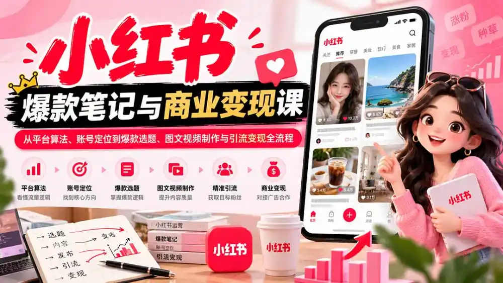 2026小红书爆款笔记与商业变现课：从平台算法、账号定位到爆款选题、图文视频制作与引流变现全流程-云启智联