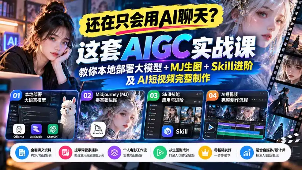 【无水印】还在只会用AI聊天?这套AIGC实战课教你本地部署大模型+MJ生图+Skill进阶及AI短视频完整制作-云启智联
